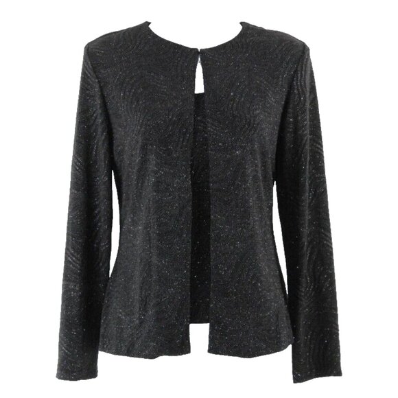 Xscape Sz M Black Textured Shimmer Nylon Metallic Spandex Poly Twin Set Top - Picture 1 of 11